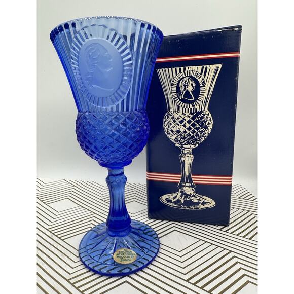 Vtg Avon By Fostoria Cobalt Blue Tall George Washington Glass Goblet - Picture 1 of 7